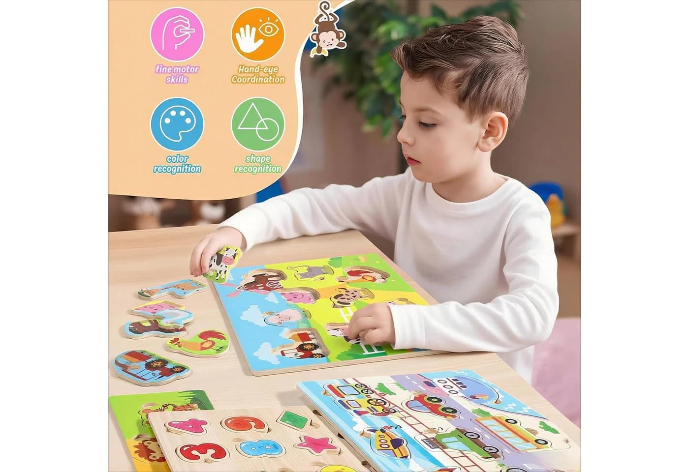 POPOLIC Steckpuzzle 4er-Set Holzpuzzle 50 Teile 5 Themen - Bild 3
