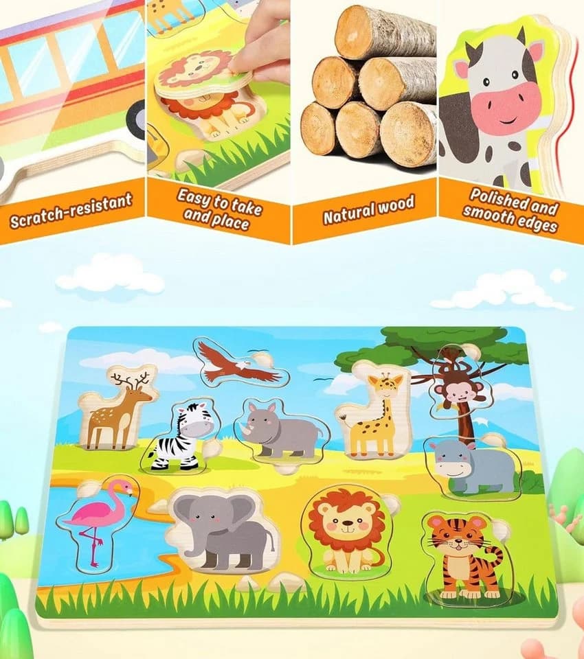 POPOLIC Steckpuzzle 4er-Set Holzpuzzle 50 Teile 5 Themen - Bild 4
