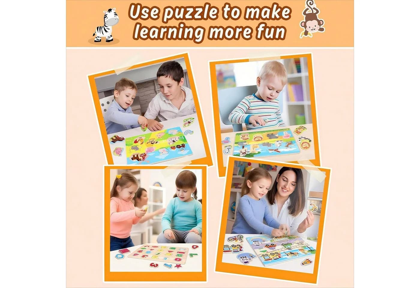 POPOLIC Steckpuzzle 4er-Set Holzpuzzle 50 Teile 5 Themen - Bild 5