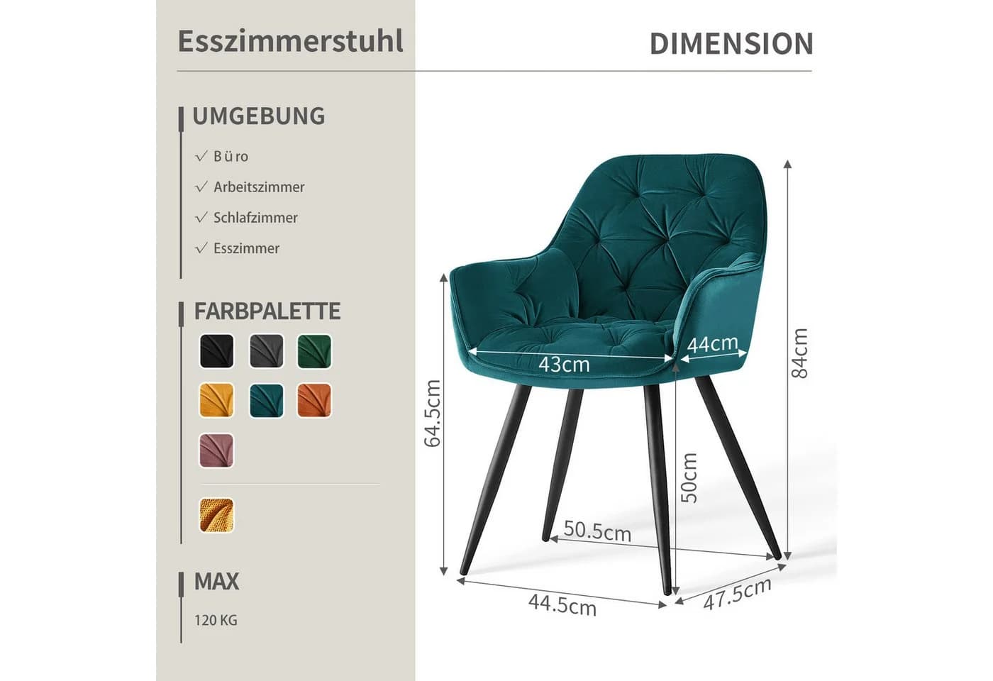 JYMTOM Esszimmerstuhl Samt Grün