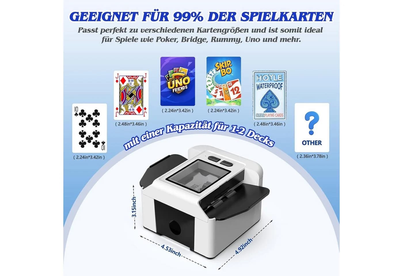 AKKEE Spiel Kartenmischmaschine Elektrische mit 2000 mAh Akku für 2 Decks - Bild 3