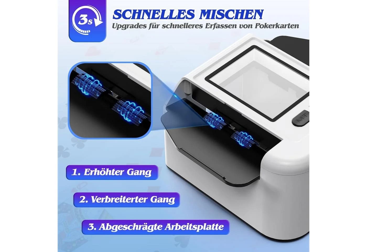 AKKEE Spiel Kartenmischmaschine Elektrische mit 2000 mAh Akku für 2 Decks - Bild 5