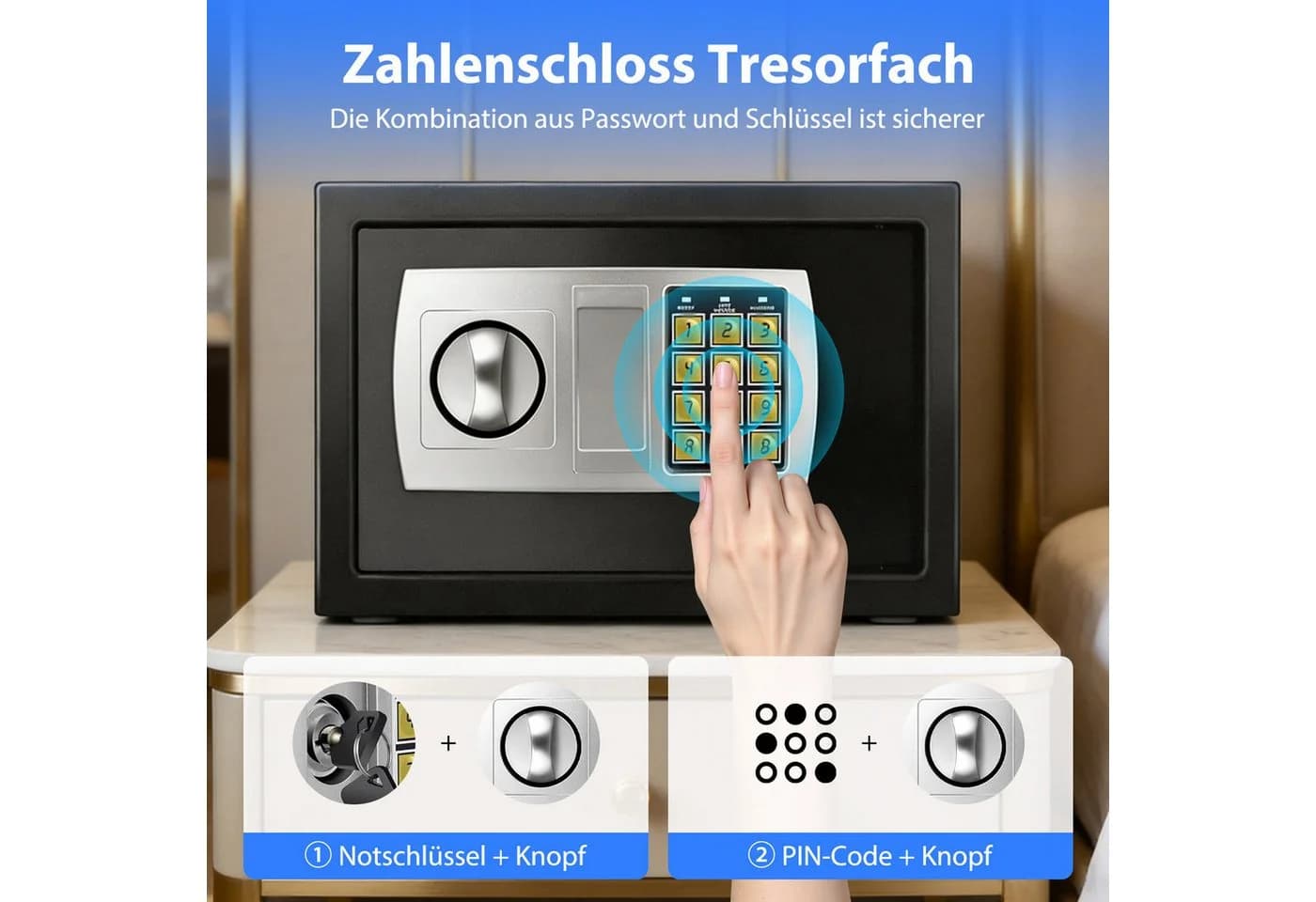 AKKEE Elektronischer Tresor Schwarz 8,5L mit PIN-Code