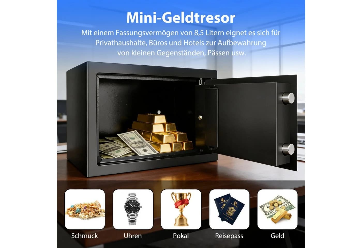 AKKEE Elektronischer Tresor Schwarz 8,5L mit PIN-Code - Bild 3