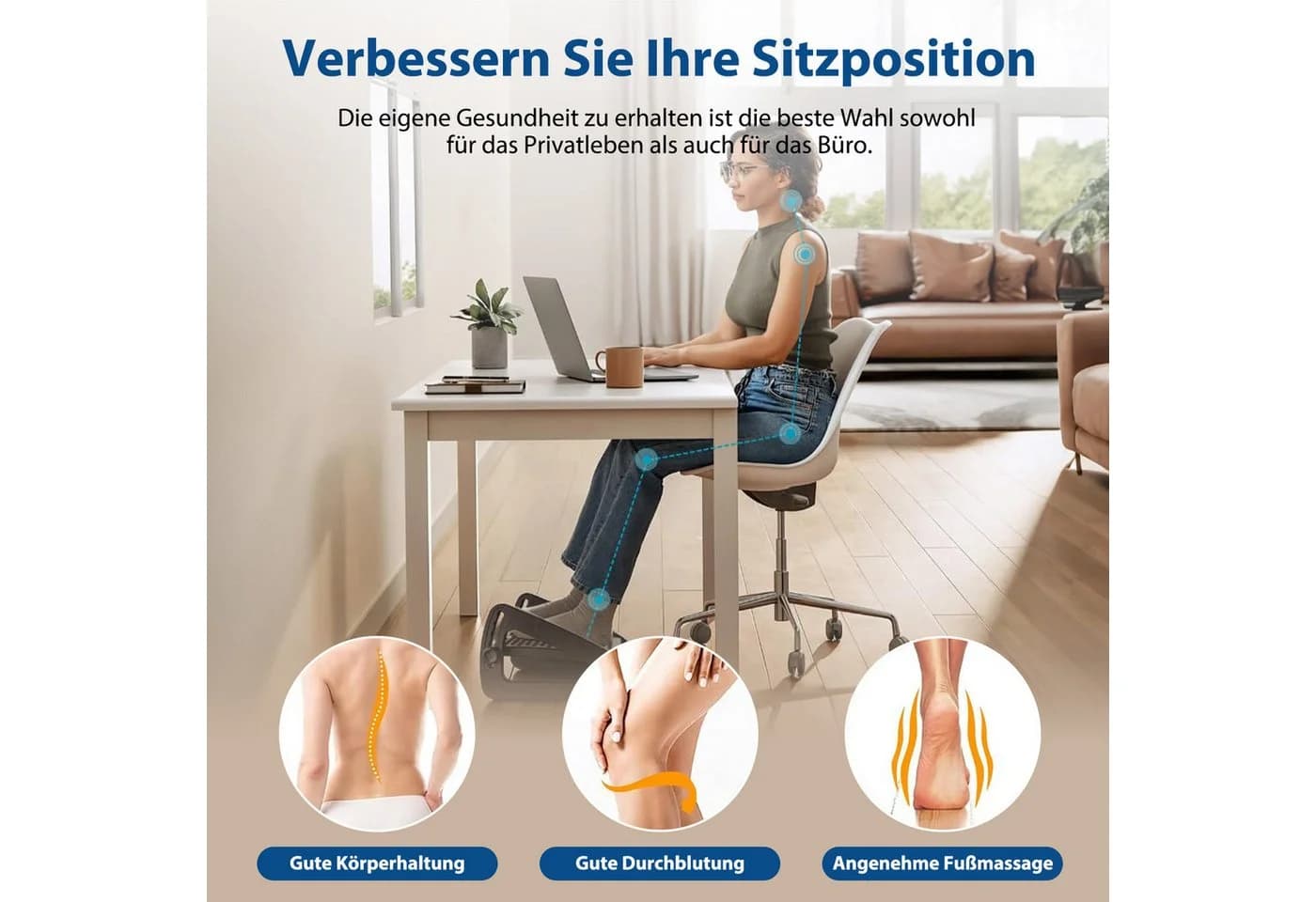 AKKEE Fußhocker Höhenverstellbar Schwarz mit Massageoberfläche - Bild 3