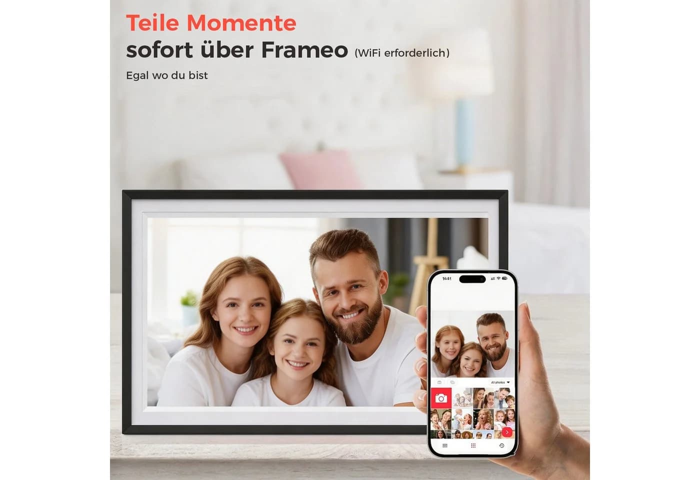 AKKEE Digitaler Bilderrahmen 15,6 Zoll WiFi Touchscreen Schwarz/Weiß