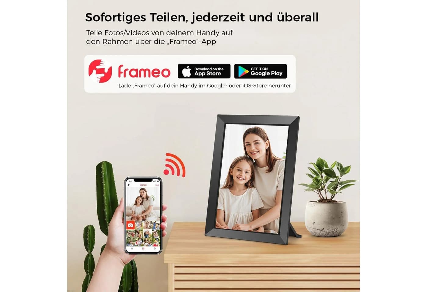 AKKEE Digitaler Fotorahmen 10,1 Zoll WiFi Schwarz 32GB