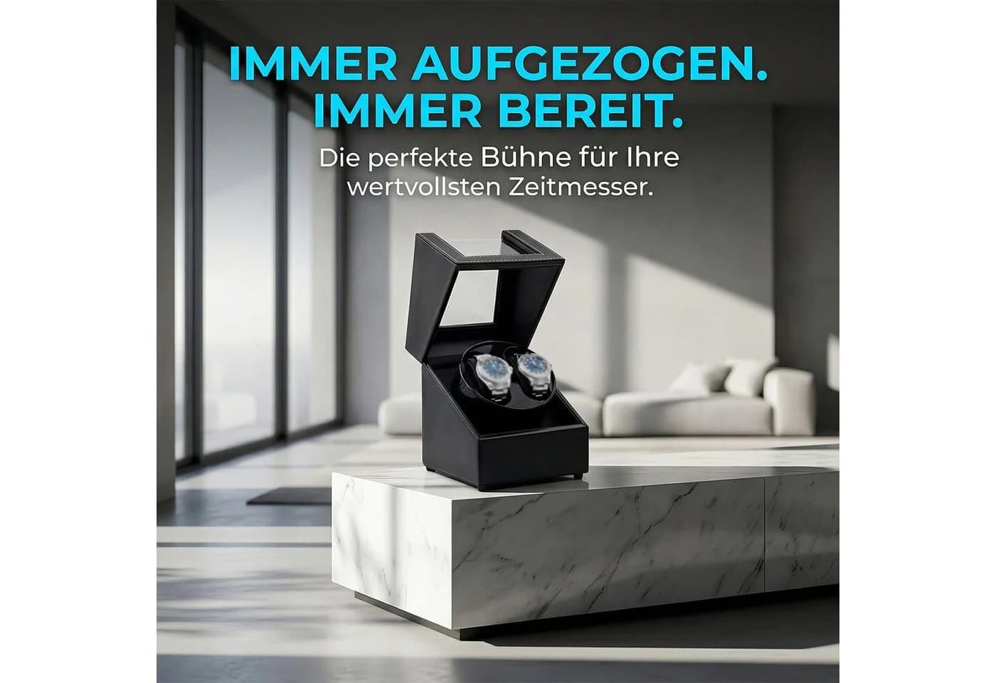 AKKEE Uhrenbeweger 2 Uhren Automatik Schwarz Leiser Motor