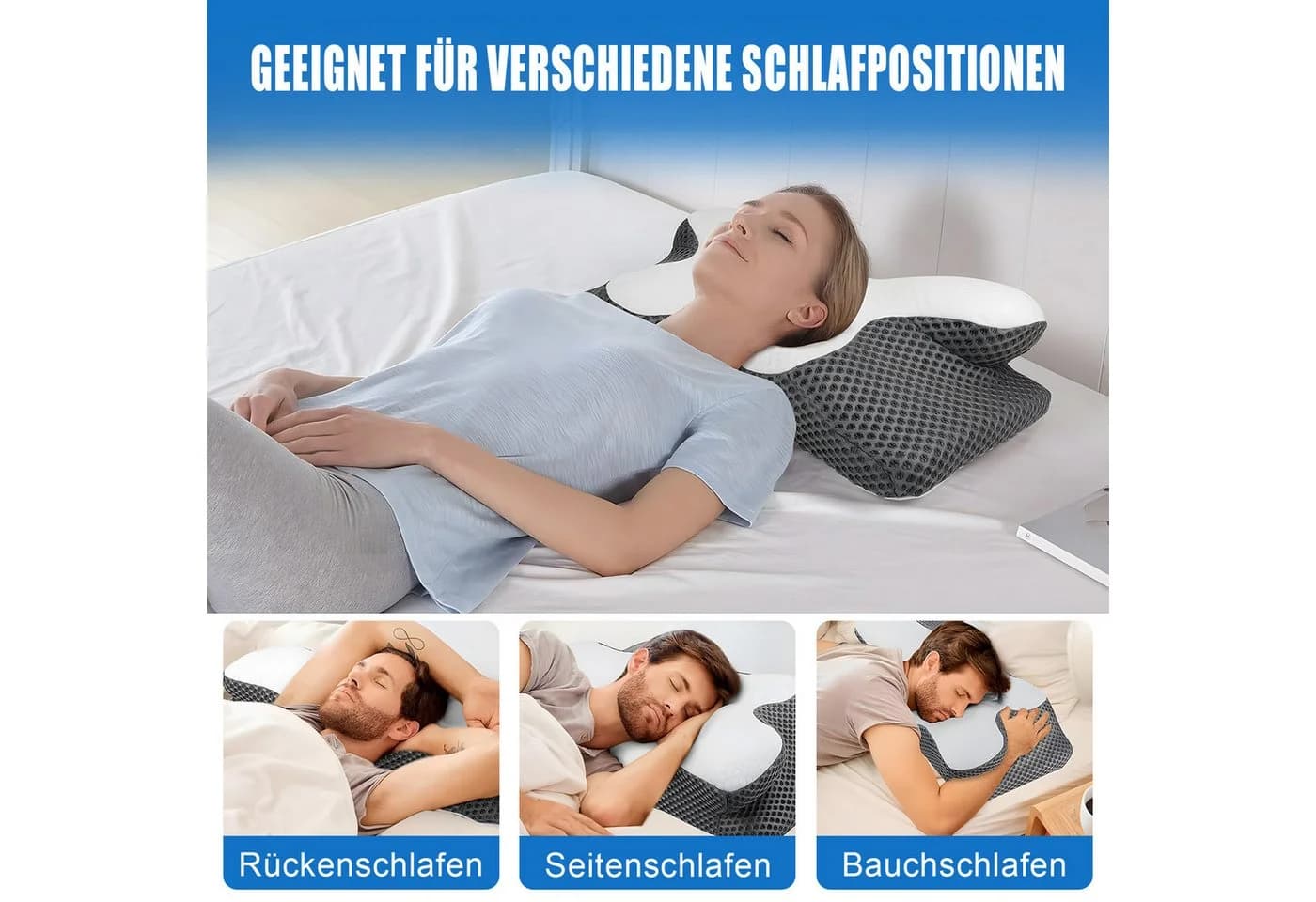 AKKEE Nackenstützkissen Memory Foam Grau/Weiß