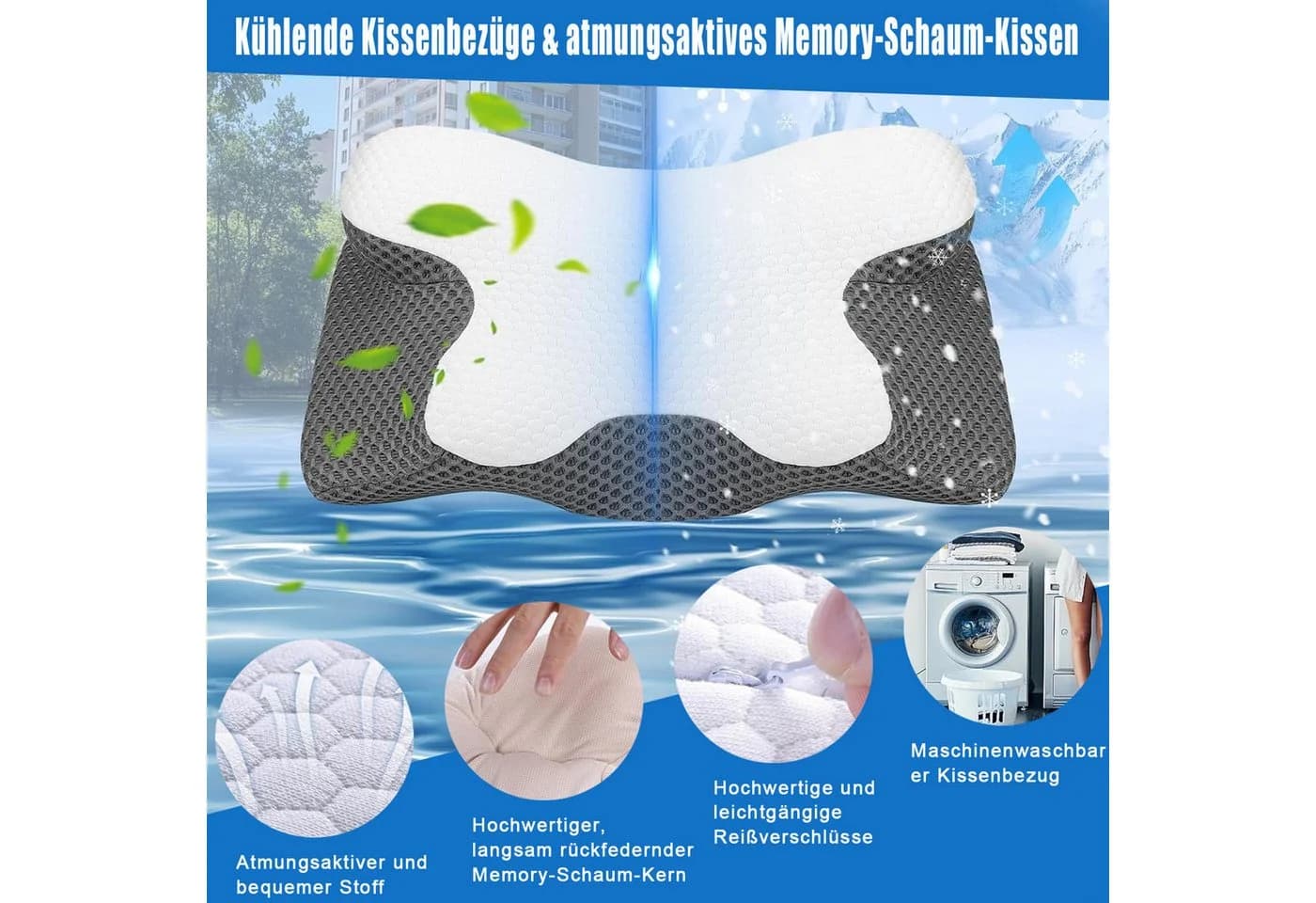 AKKEE Nackenstützkissen Memory Foam Grau/Weiß - Bild 3