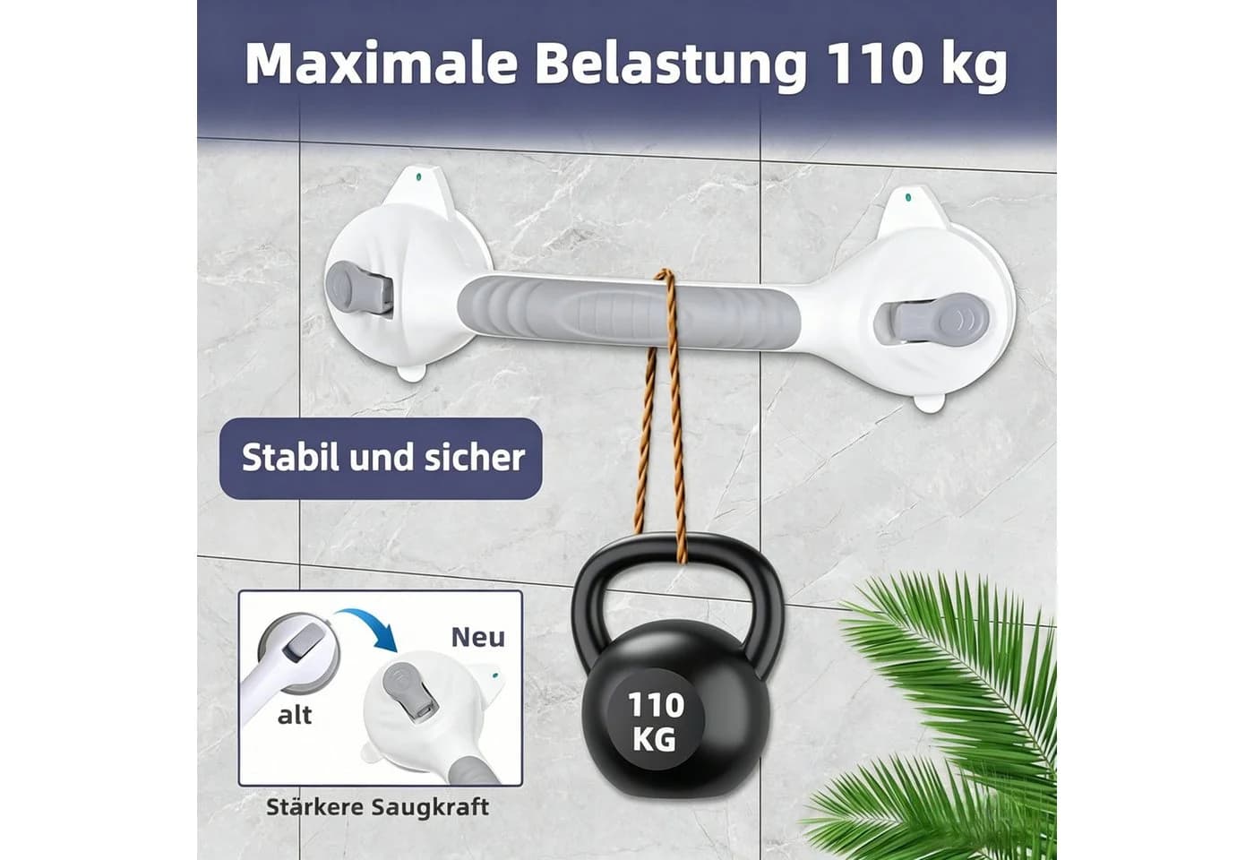 AKKEE Haltegriff mit Saugnapf Grau/Weiß Ohne Bohren