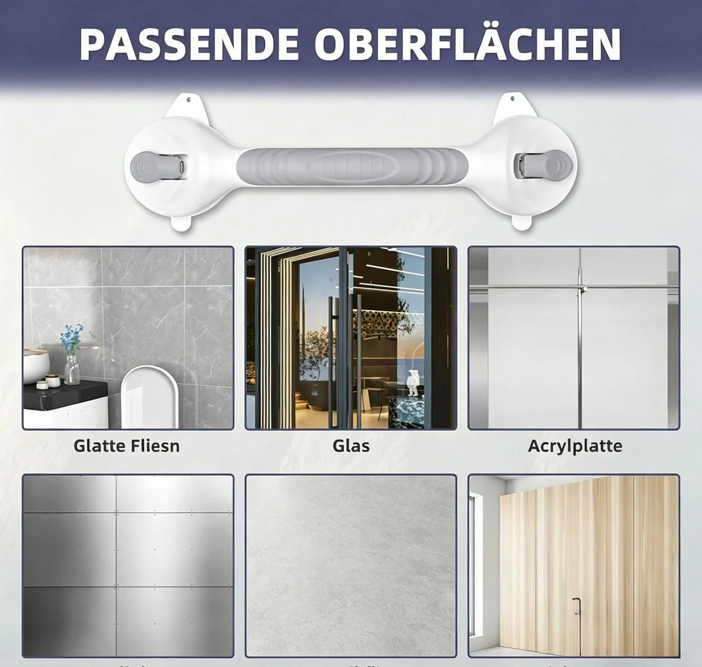 AKKEE Haltegriff mit Saugnapf Grau/Weiß Ohne Bohren - Bild 5