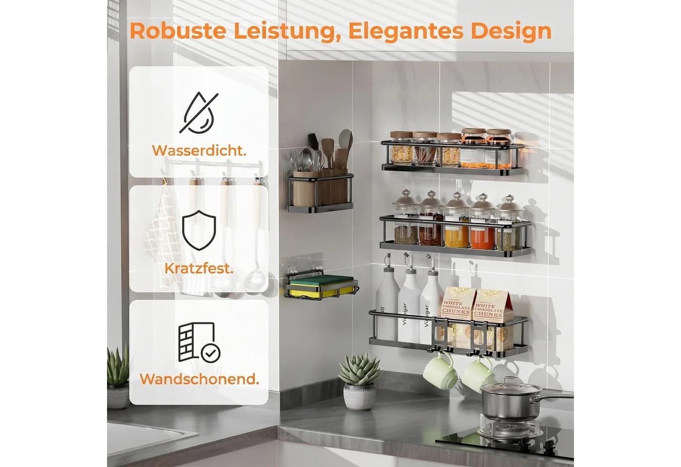 AKKEE Duschablage 6 Stk. Schwarz Ohne Bohren Badezimmer Organizer