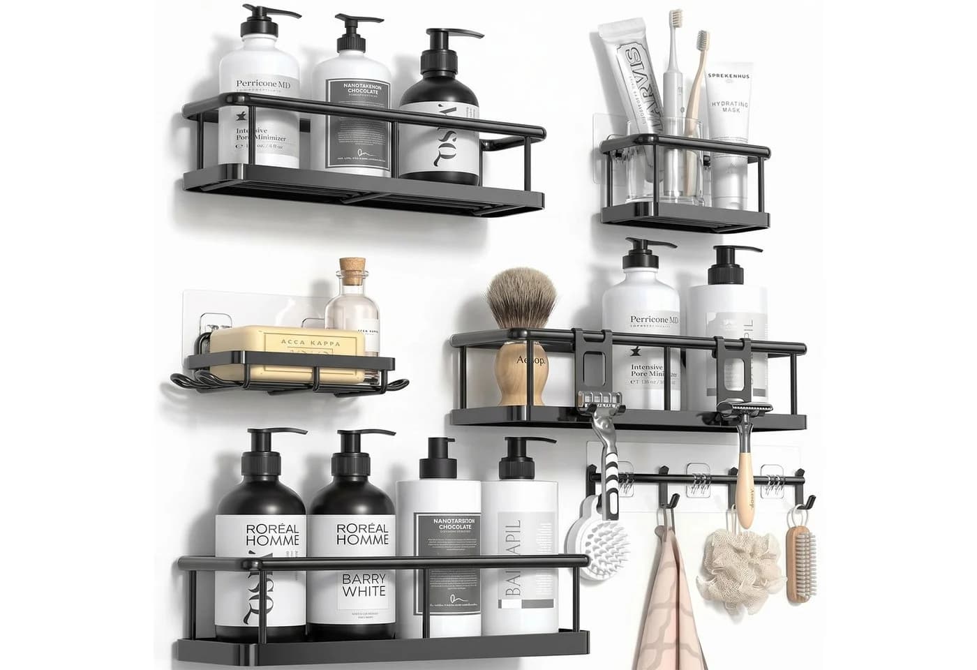 AKKEE Duschablage 6 Stk. Schwarz Ohne Bohren Badezimmer Organizer - Bild 2