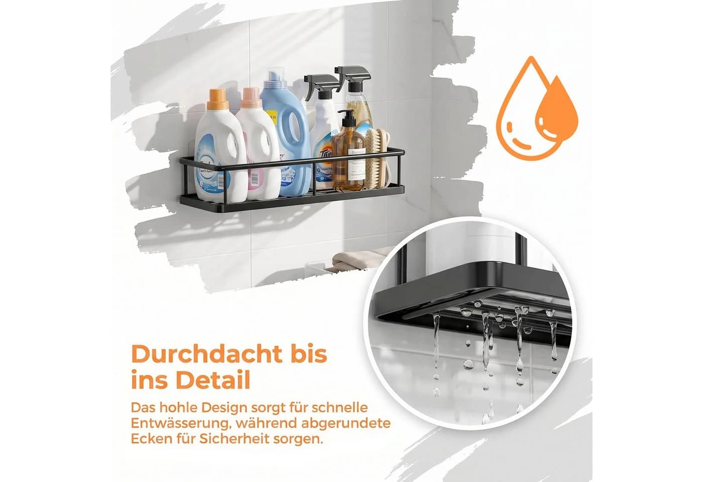 AKKEE Duschablage 6 Stk. Schwarz Ohne Bohren Badezimmer Organizer - Bild 4