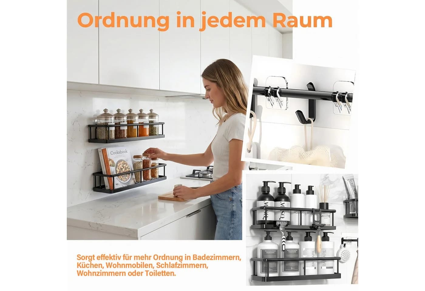 AKKEE Duschablage 6 Stk. Schwarz Ohne Bohren Badezimmer Organizer - Bild 5