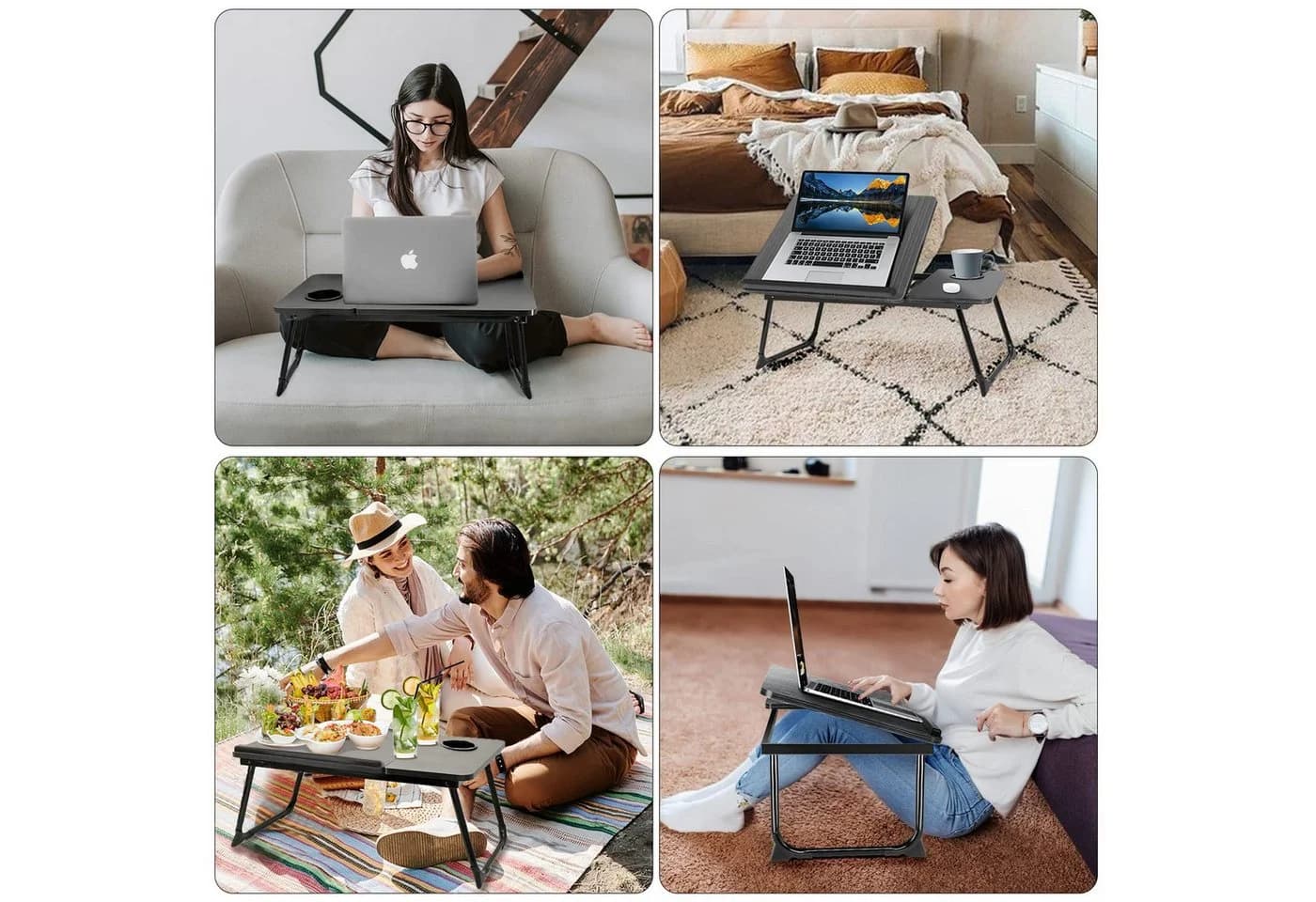 AKKEE Laptoptisch Faltbar Schwarz Ergonomisch Mit Getränkehalter