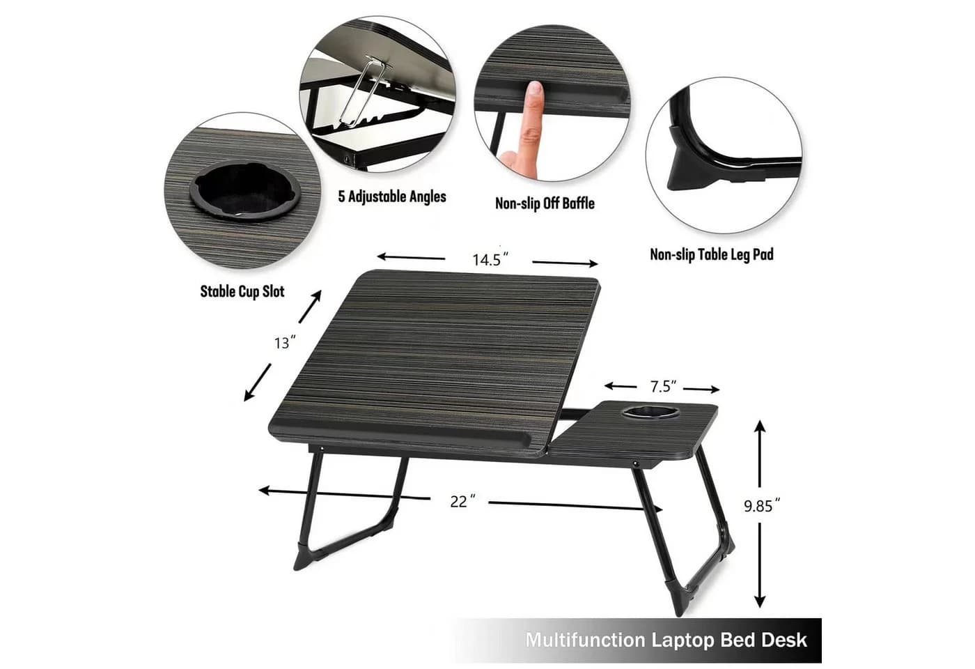 AKKEE Laptoptisch Faltbar Schwarz Ergonomisch Mit Getränkehalter - Bild 4