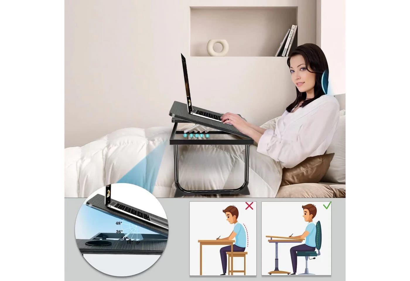 AKKEE Laptoptisch Faltbar Schwarz Ergonomisch Mit Getränkehalter - Bild 5