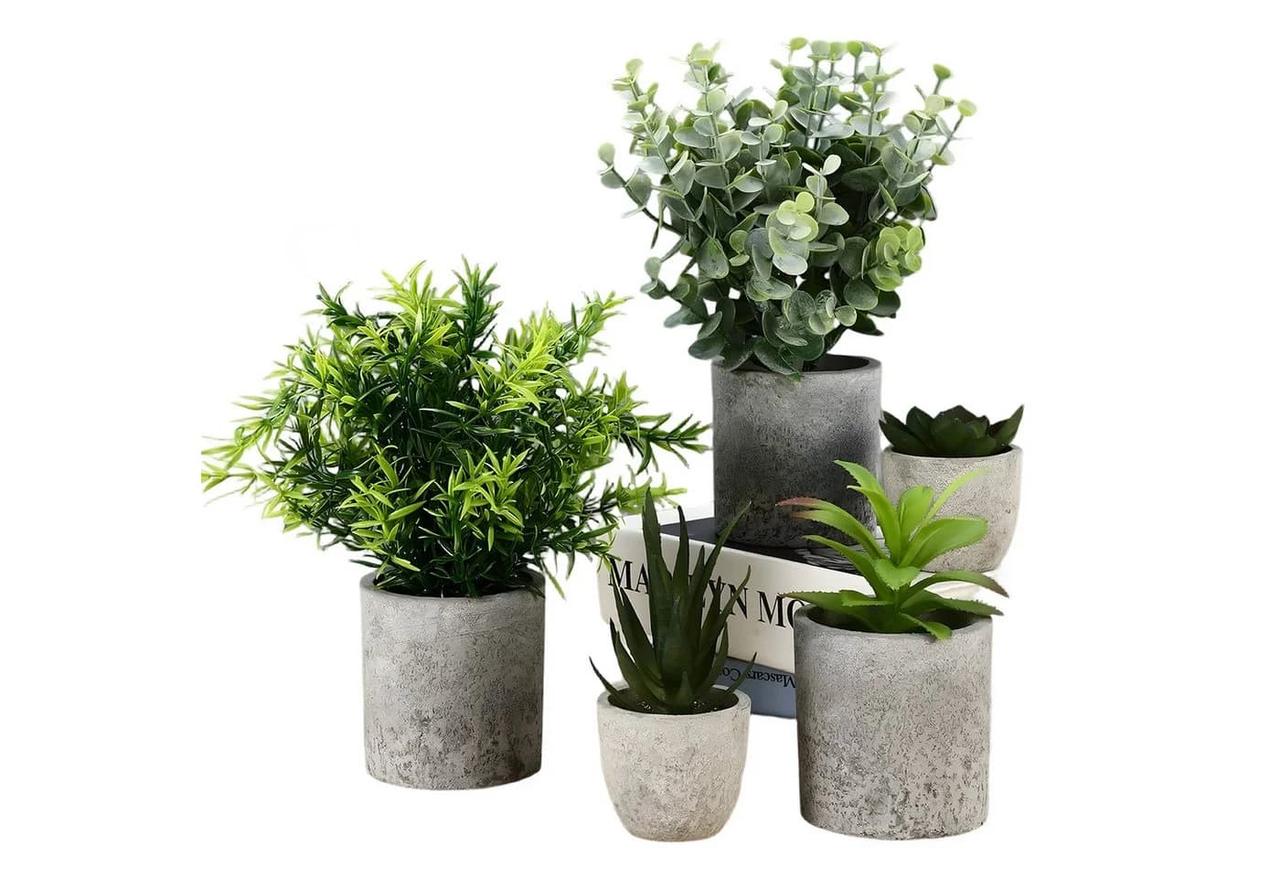 AKKEE 5er-Set Mini Kunstpflanzen Grün Grau Pflegeleicht - Bild 2