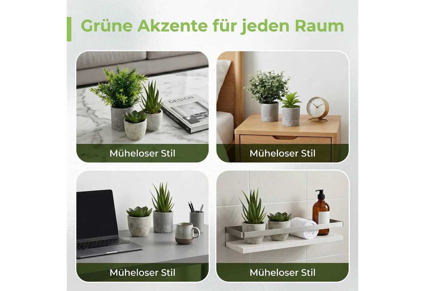 AKKEE 5er-Set Mini Kunstpflanzen Grün Grau Pflegeleicht - Bild 3