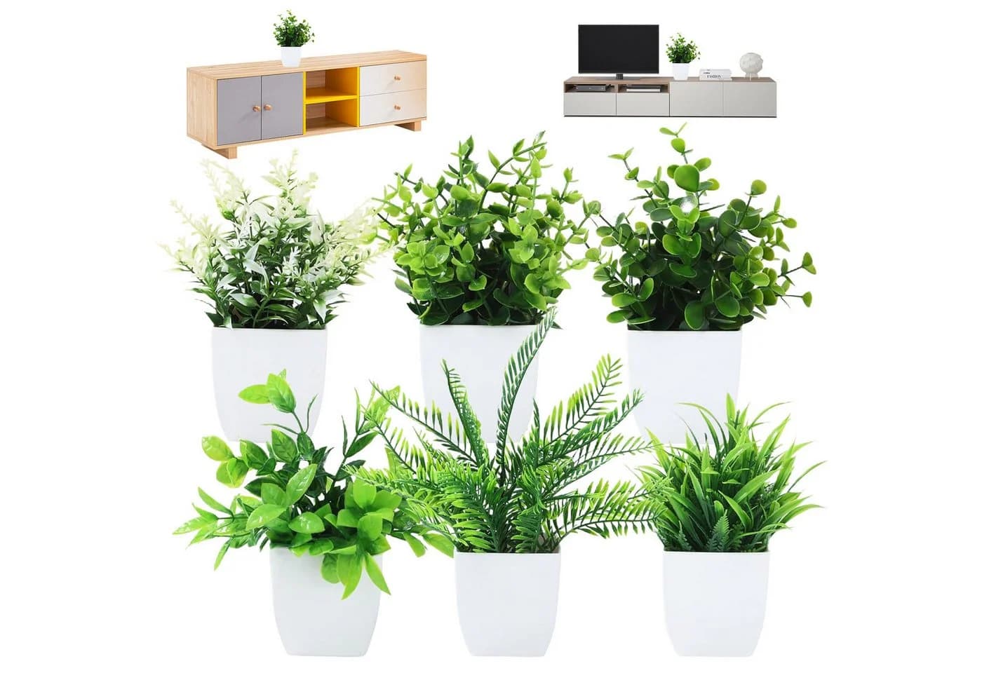 AKKEE Kunstpflanze 6 Stück Grün Bonsai Deko - Bild 2