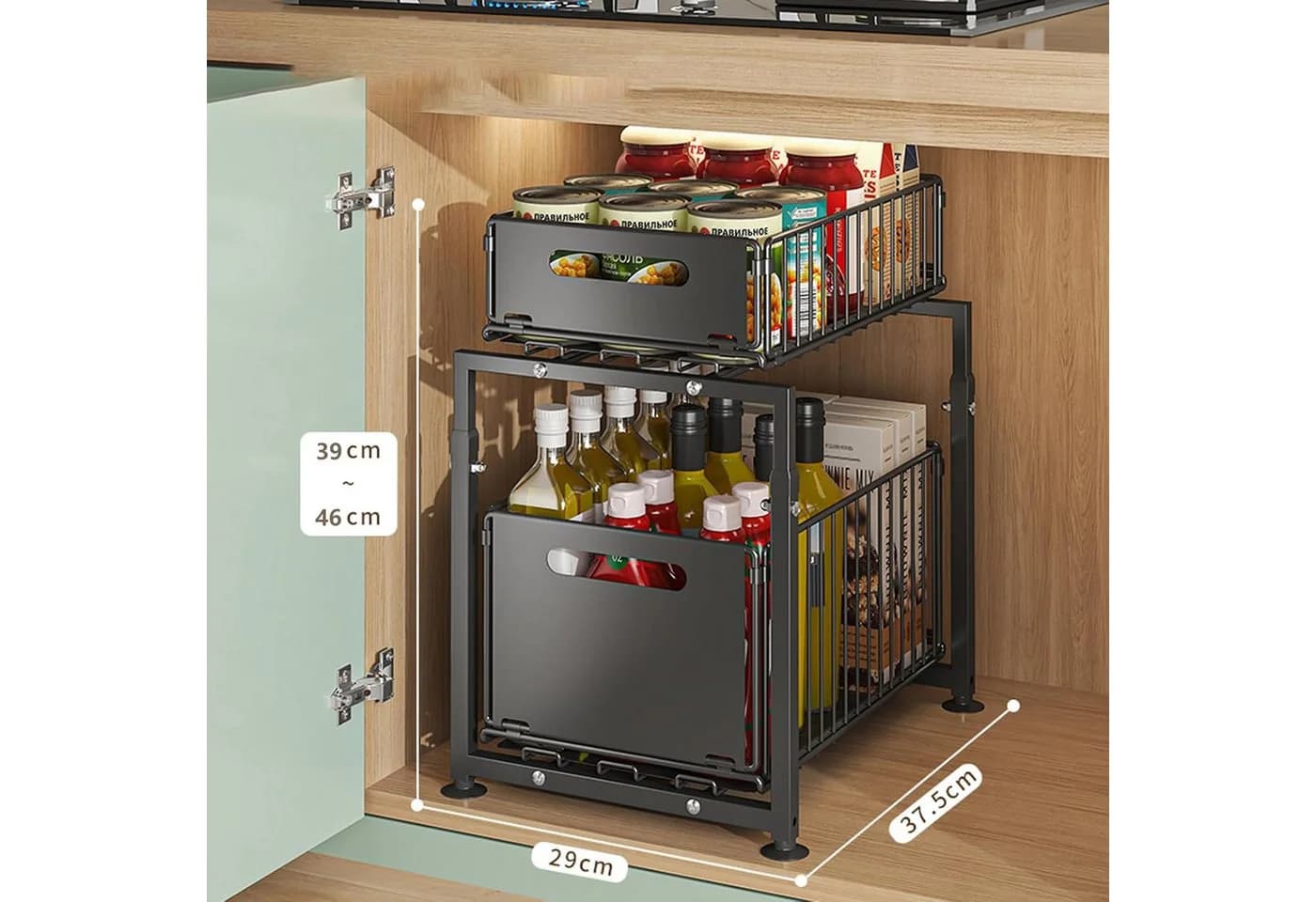 AKKEE Küchenorganizer Stahl Schwarz Höhenverstellbar