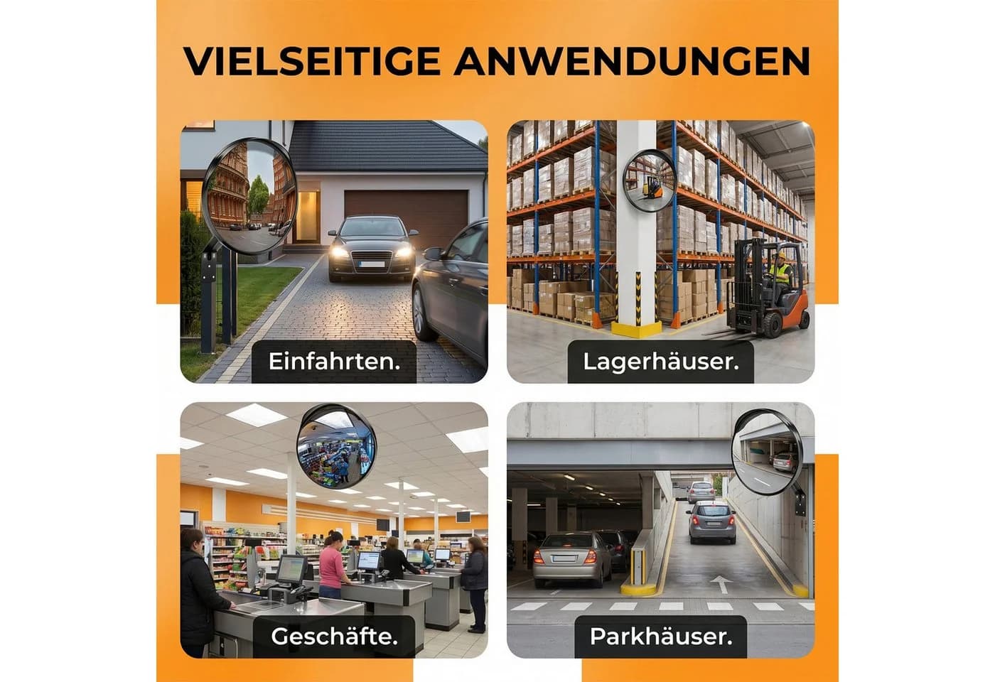 AKKEE Konvexspiegel 30 cm Schwarz Verkehrsspiegel