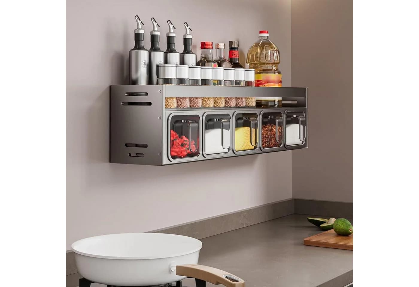 AKKEE Gewürzregal Wand ohne Bohren Grau Aluminium