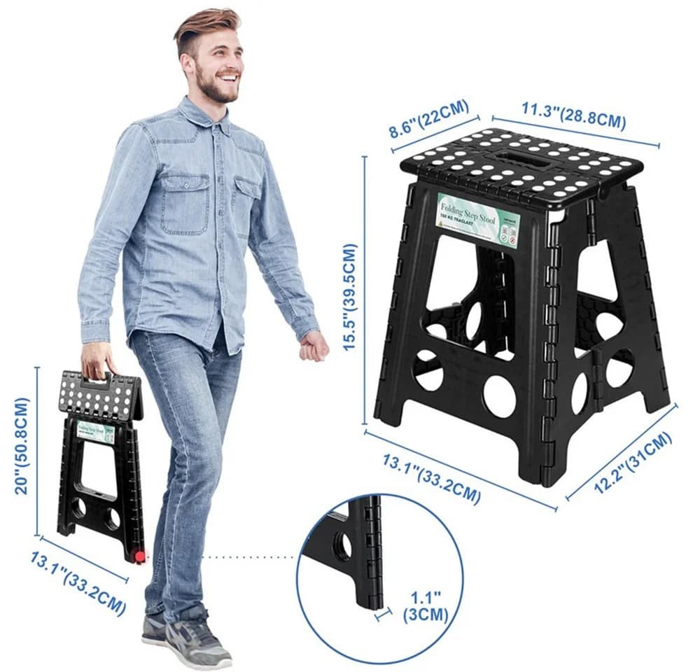 AKKEE Tritthocker Klapphocker faltbar Schwarz Kunststoff