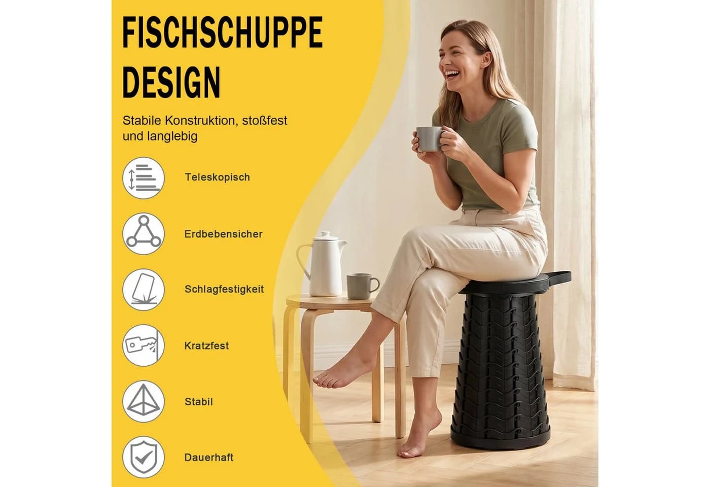 AKKEE Klappstuhl Tragbar Schwarz Höhenverstellbar - Bild 5