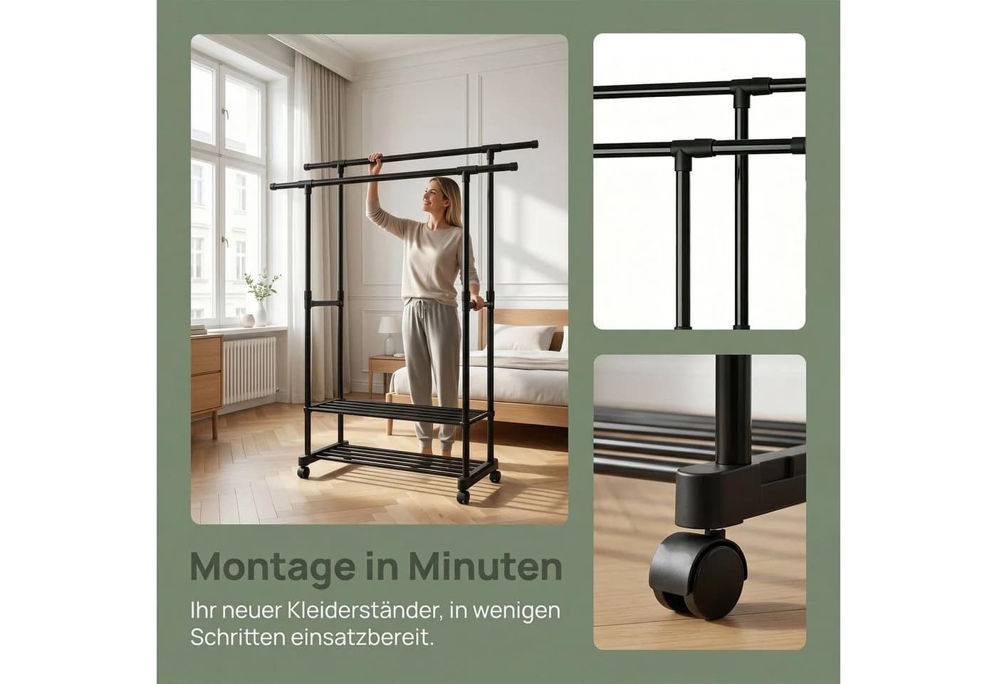 AKKEE Kleiderständer auf Rollen Schwarz Kohlenstoffstahl - Bild 3
