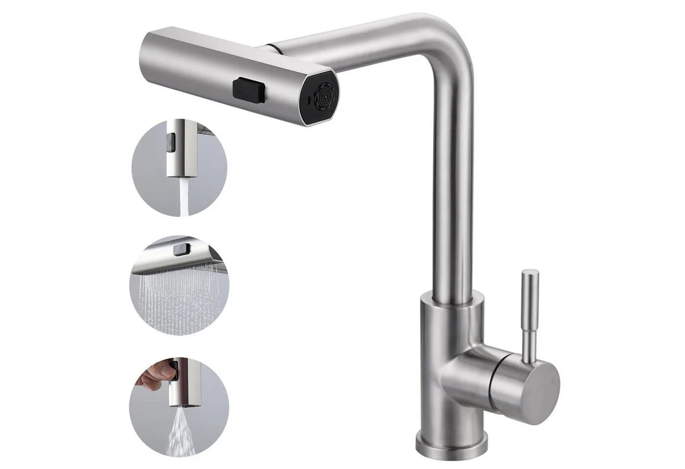 AKKEE Ausziehbare Küchenarmatur 360° Edelstahl Silber - Bild 2