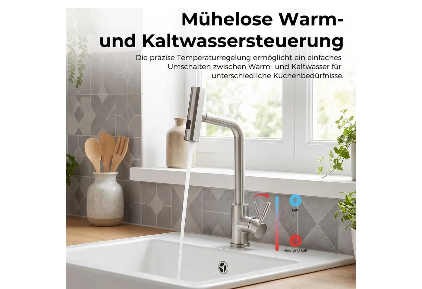 AKKEE Ausziehbare Küchenarmatur 360° Edelstahl Silber - Bild 5