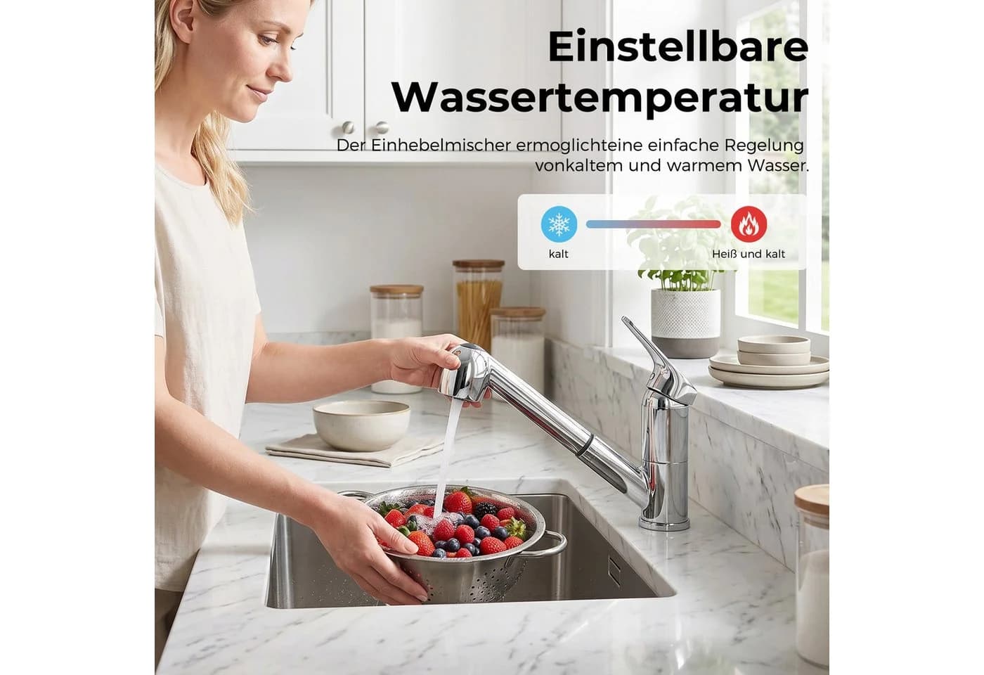 AKKEE Küchenarmatur Ausziehbar Chrom Silber 360° - Bild 4