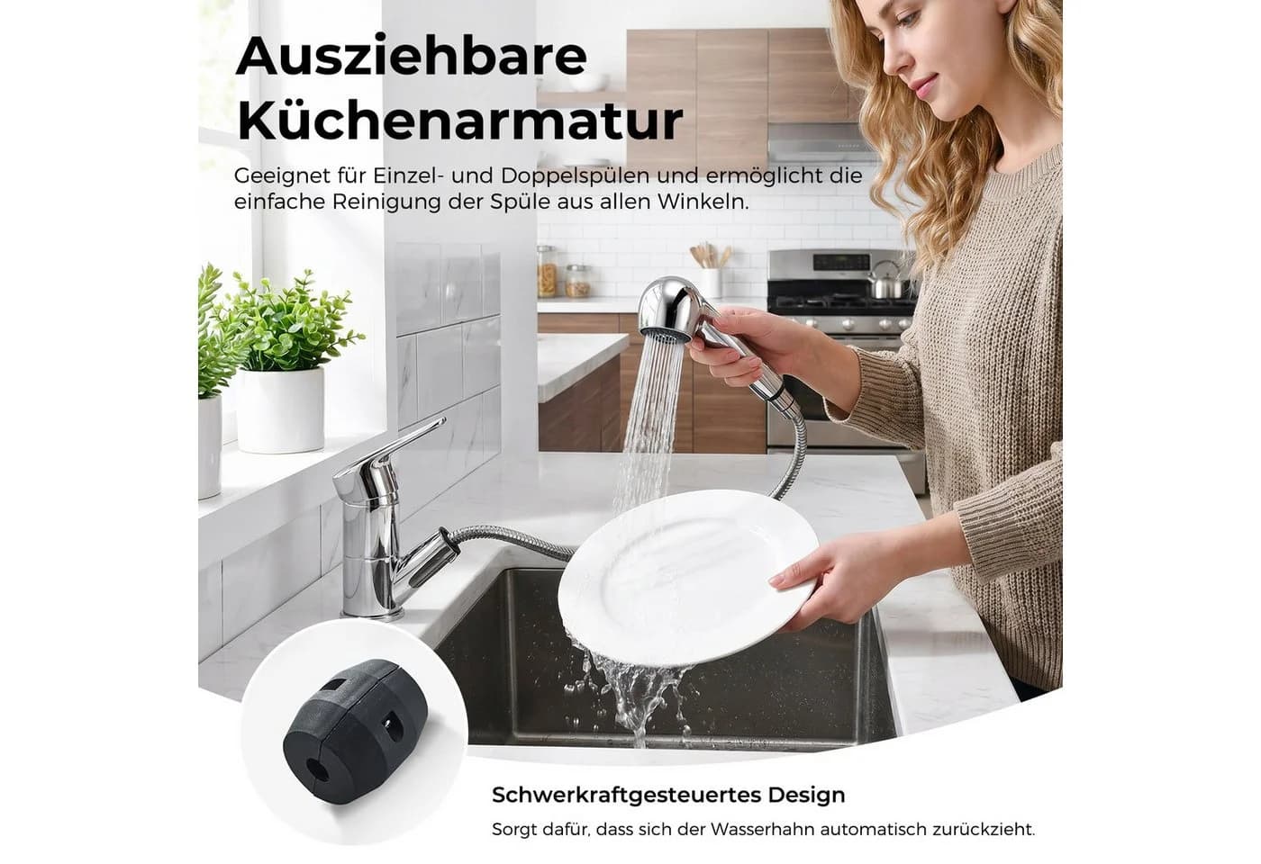 AKKEE Küchenarmatur Ausziehbar Chrom Silber 360° - Bild 5