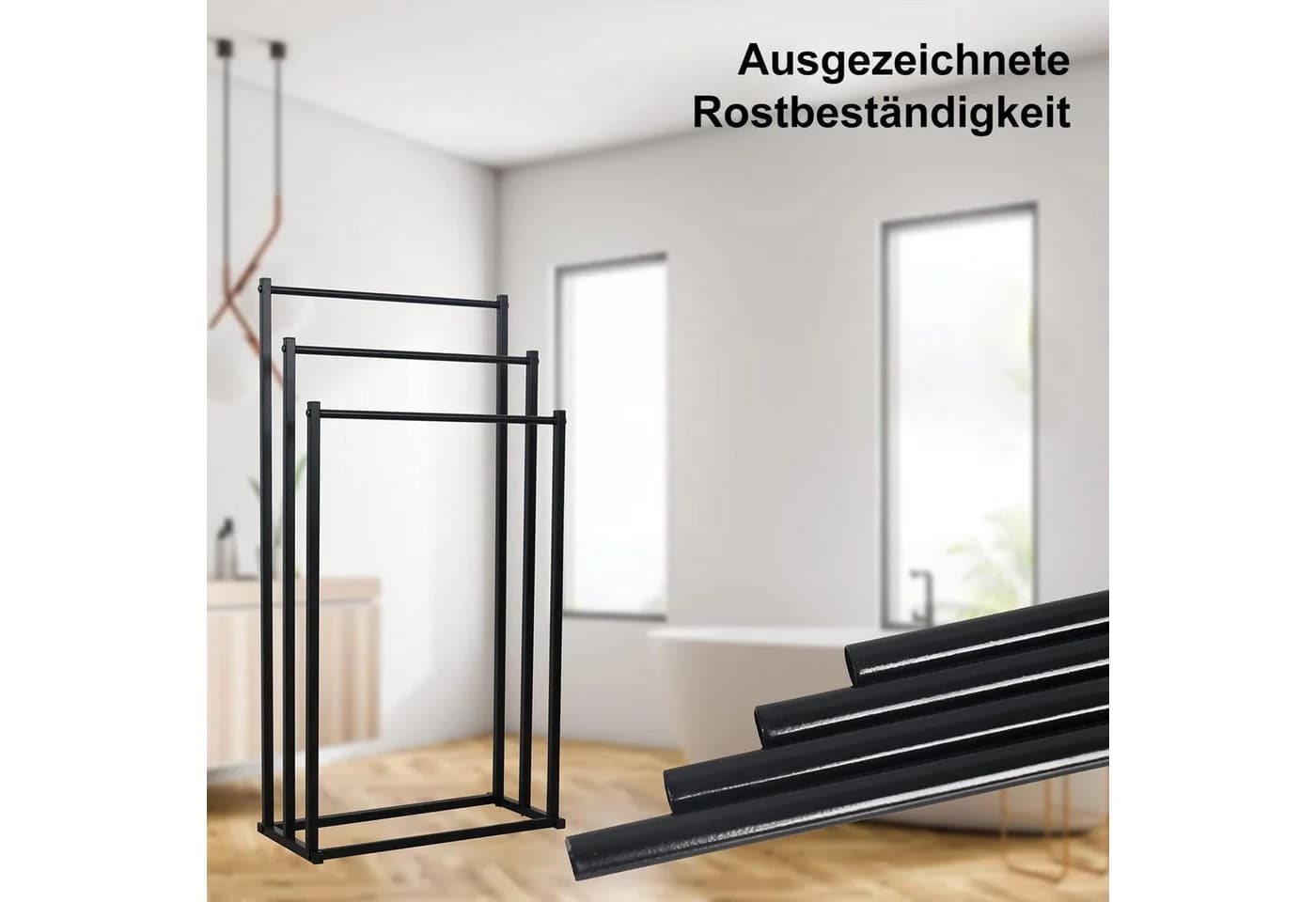 AKKEE Handtuchhalter Schwarz Metall Freistehend Ohne Bohren - Bild 5