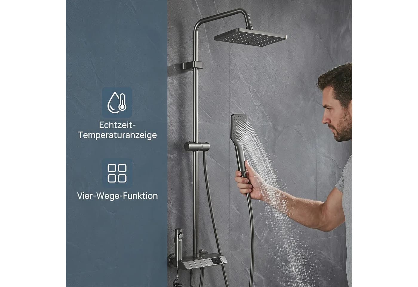 AKKEE Brausegarnitur Duschsystem Grau mit digitaler Anzeige - Bild 3