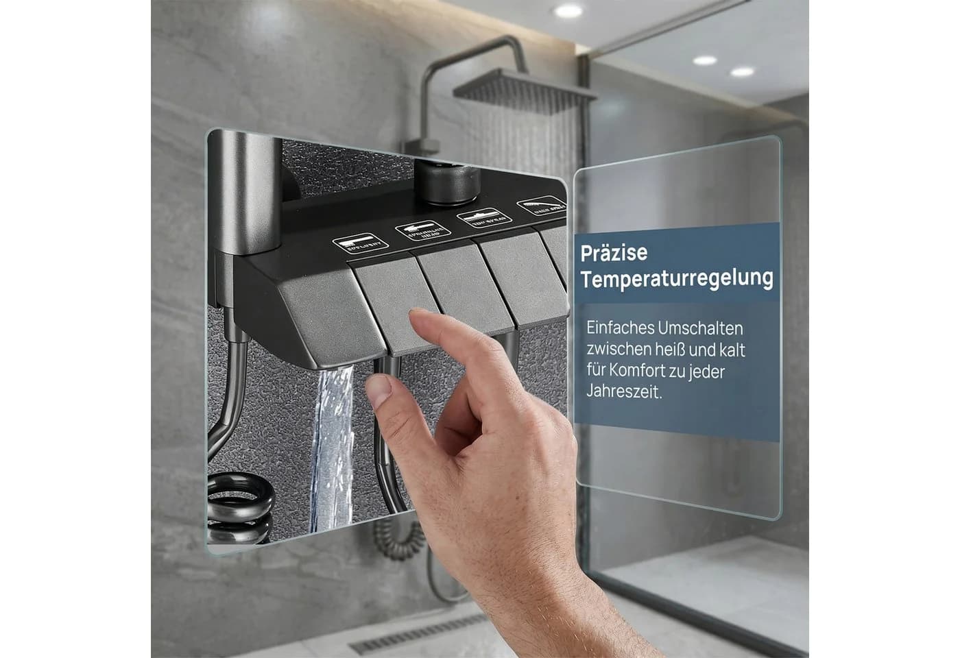 AKKEE Brausegarnitur Duschsystem Grau mit digitaler Anzeige - Bild 4