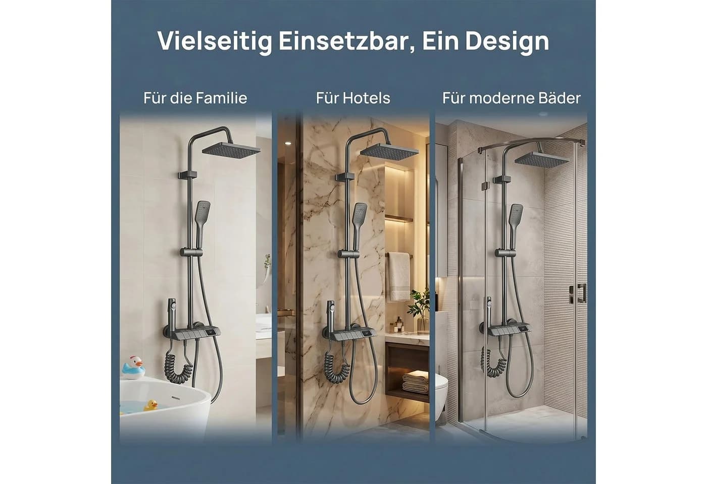 AKKEE Brausegarnitur Duschsystem Grau mit digitaler Anzeige - Bild 5