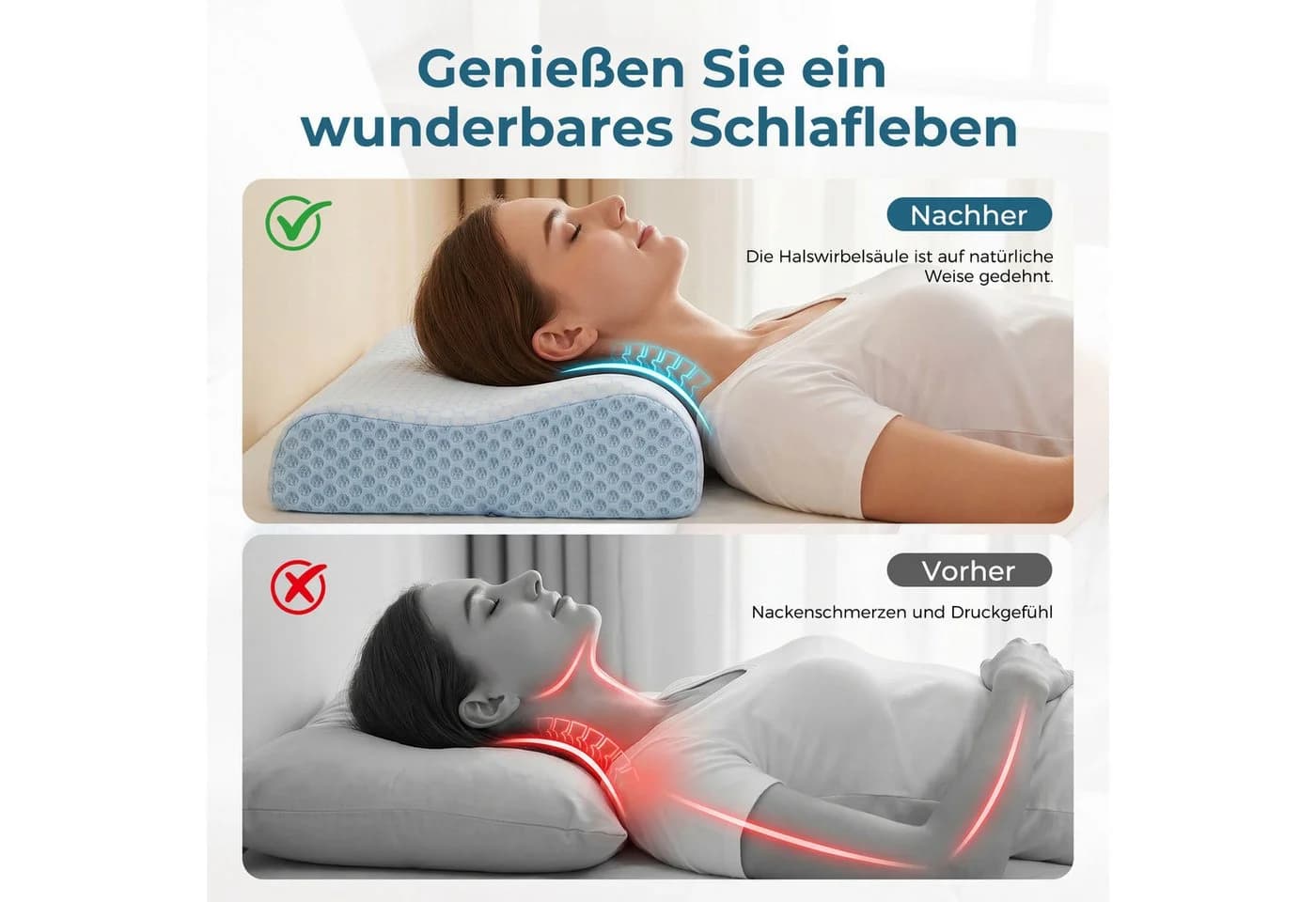 AKKEE Nackenkissen Orthopädisches Memory-Schaum Kissen Weiß/Blau - Bild 3
