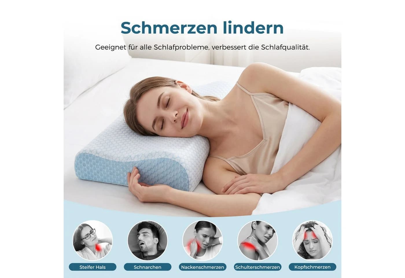 AKKEE Nackenkissen Orthopädisches Memory-Schaum Kissen Weiß/Blau - Bild 4