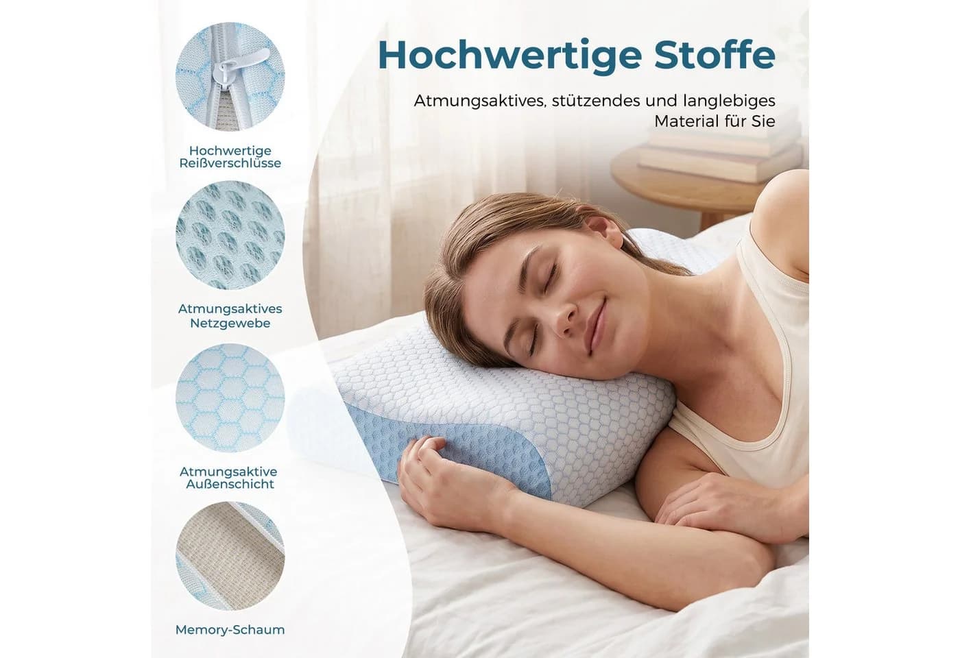 AKKEE Nackenkissen Orthopädisches Memory-Schaum Kissen Weiß/Blau - Bild 5