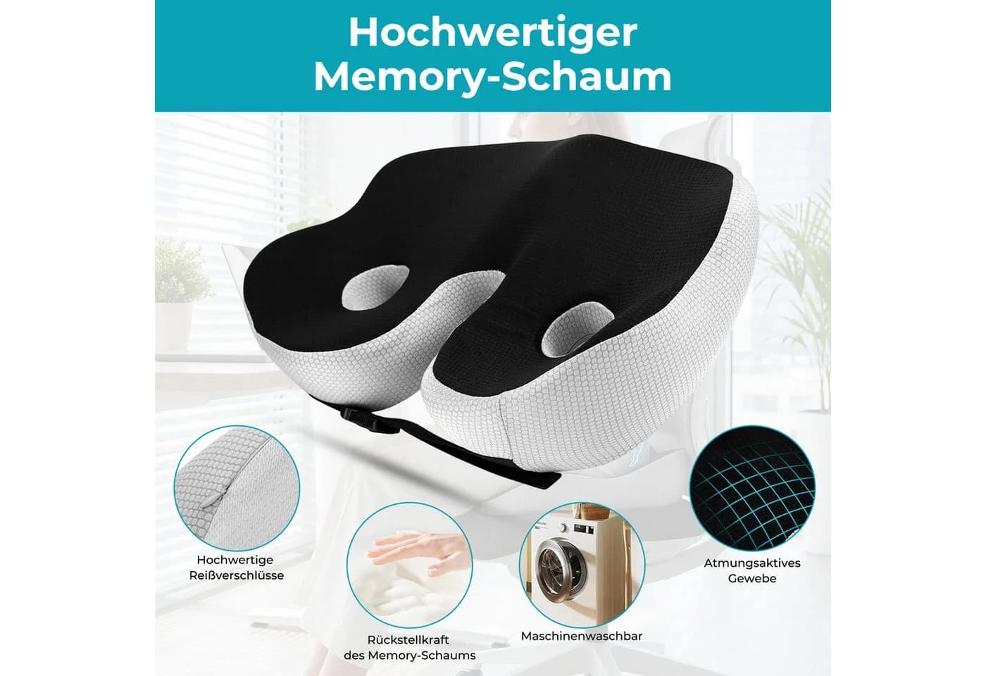 AKKEE Ergonomisches Sitzkissen Memory Foam Schwarz Breitenverstellbar