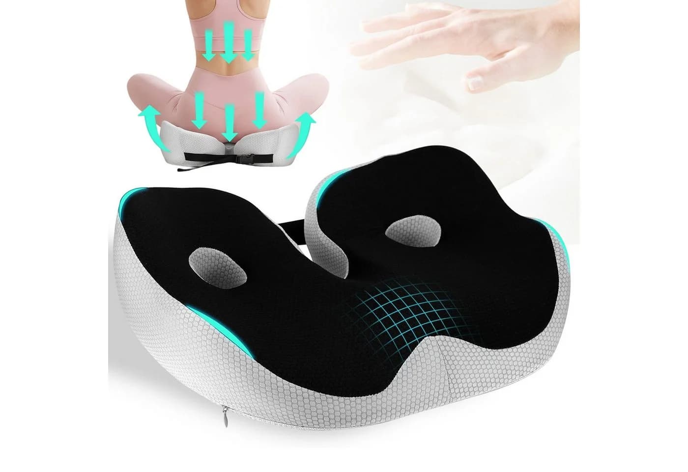 AKKEE Ergonomisches Sitzkissen Memory Foam Schwarz Breitenverstellbar - Bild 2