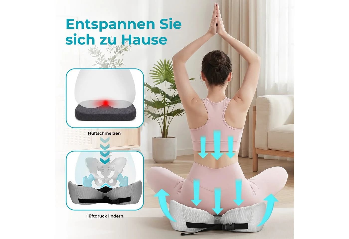 AKKEE Ergonomisches Sitzkissen Memory Foam Schwarz Breitenverstellbar - Bild 4