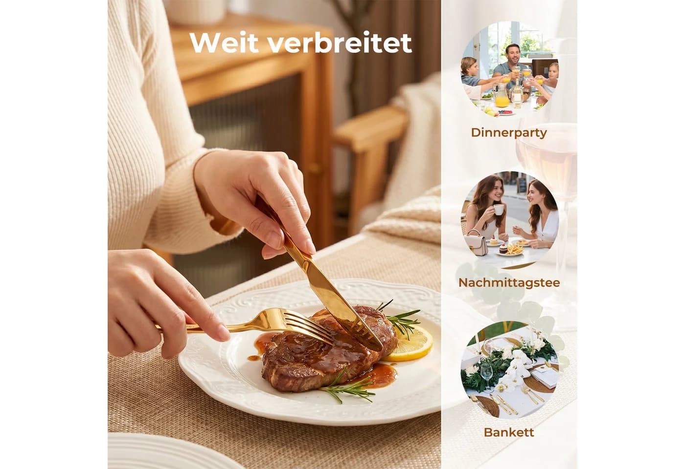 AKKEE Besteck-Set 24-tlg. Gold Edelstahl für 6 Personen - Bild 4