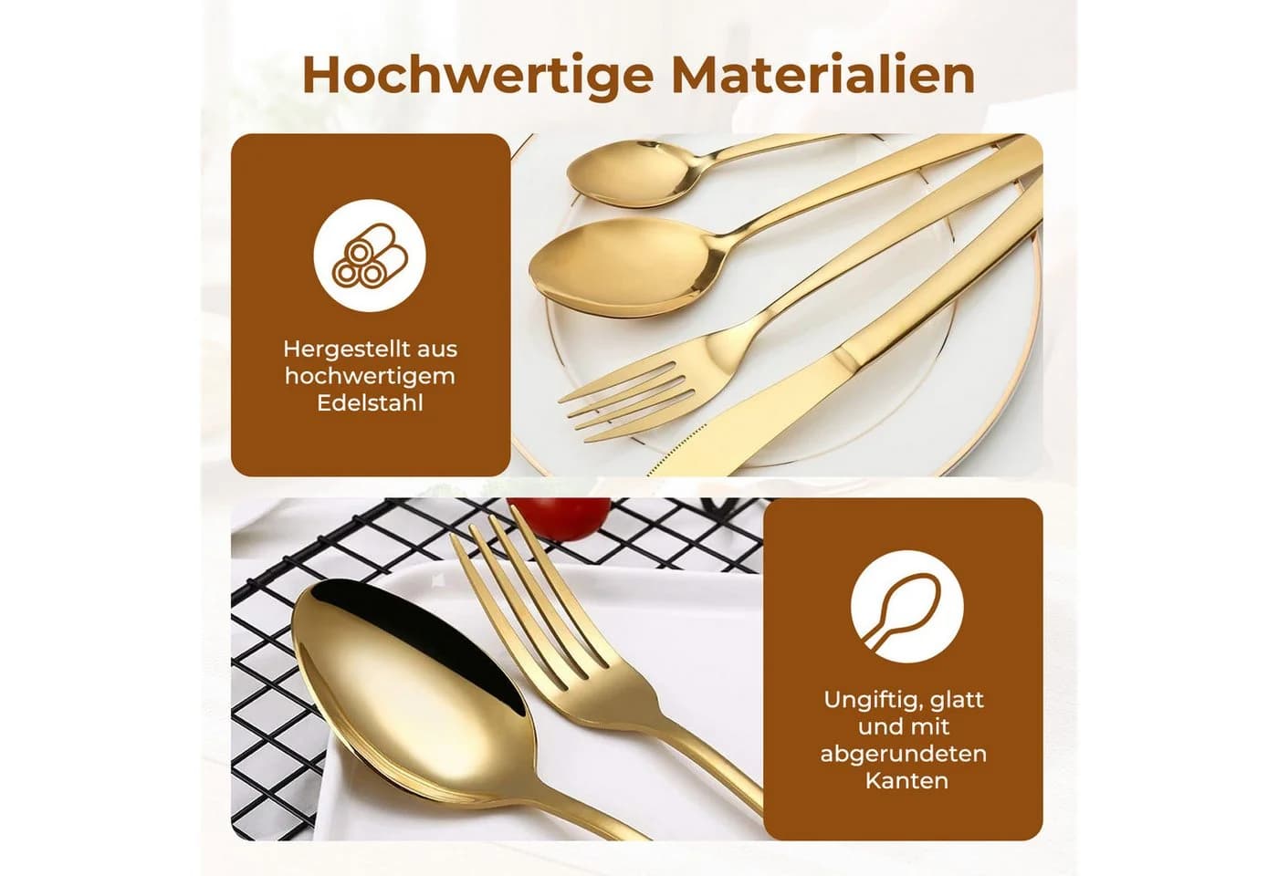 AKKEE Besteck-Set 24-tlg. Gold Edelstahl für 6 Personen - Bild 5