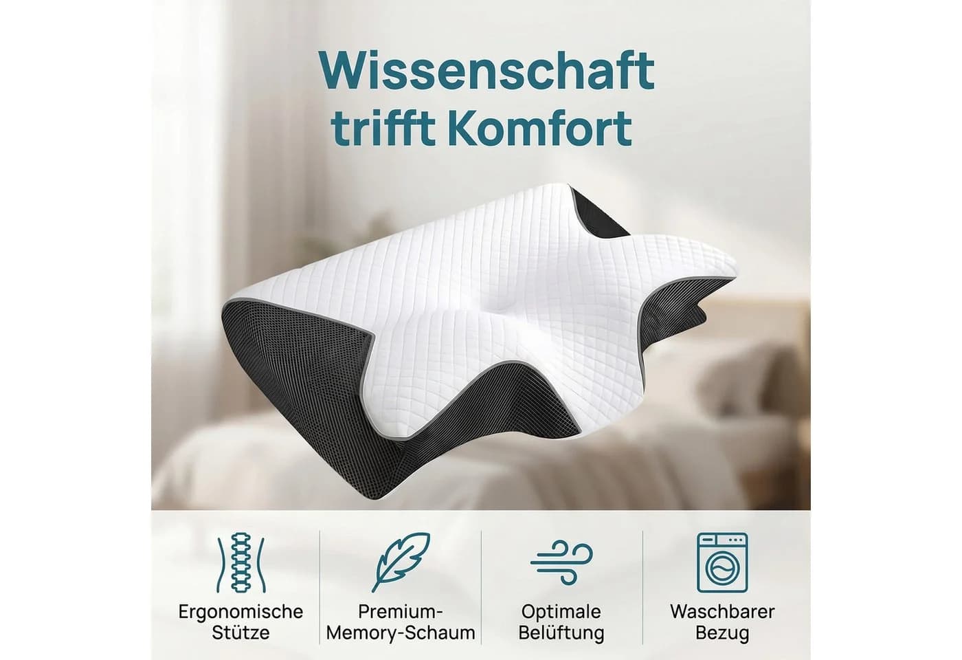 AKKEE Nackenstützkissen Orthopädisches Memory Foam Kopfkissen