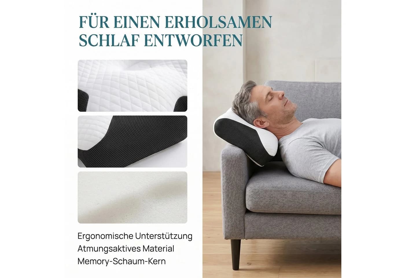 AKKEE Nackenstützkissen Orthopädisches Memory Foam Kopfkissen - Bild 5